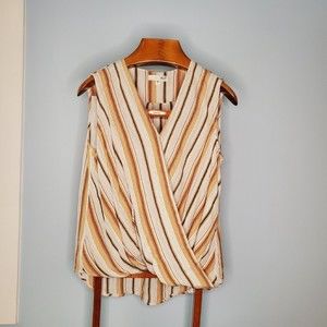 Kut From The Kloth Womens L Tan Striped Faux Wrap Tunic Tank Top Gauzy